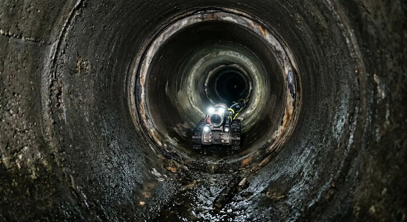 Robotic sewer camera inspecting pipe interior for Sewer Line Repair in Russellville