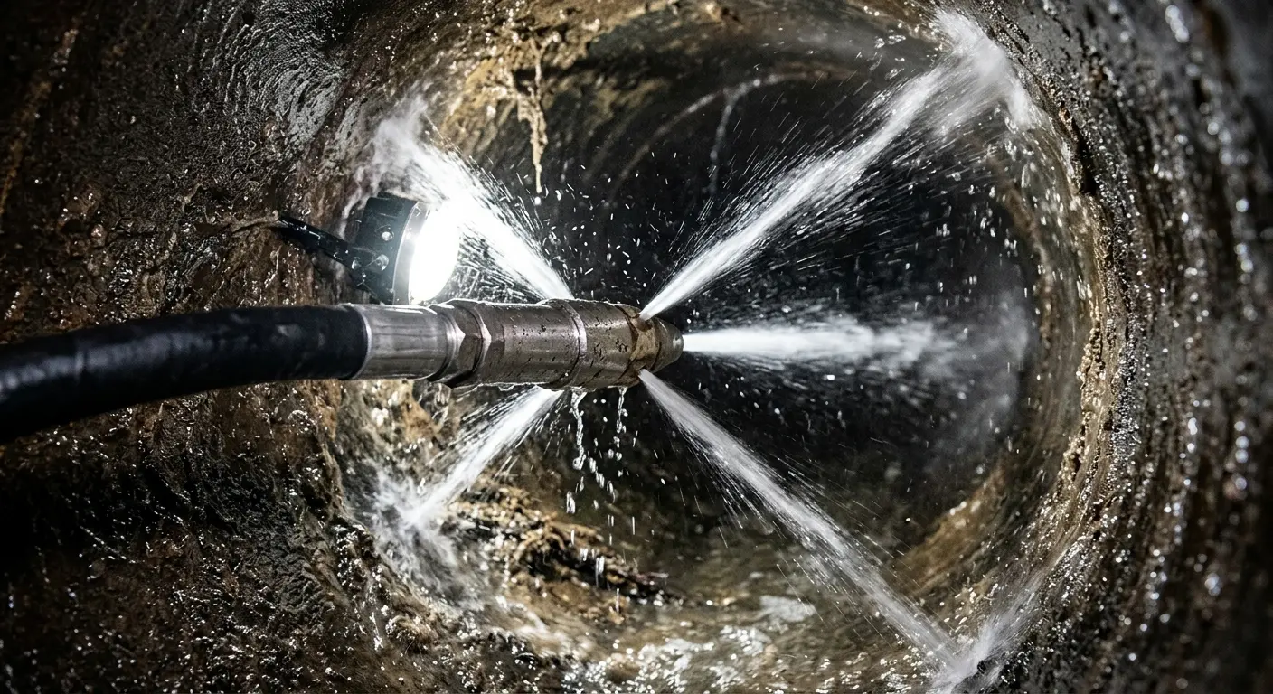 High-pressure hydro jetting nozzle cleaning sewer pipe for Storm Drain Cleaning in Russellville